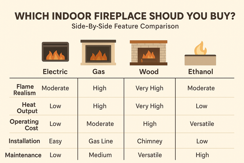 Which Indoor Fireplace Should You Buy? Side-By-Side Feature Comparison