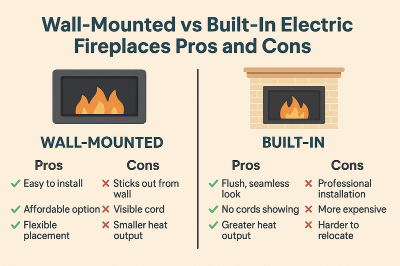Wall-Mounted vs Built-In Electric Fireplaces: Pros and Cons
