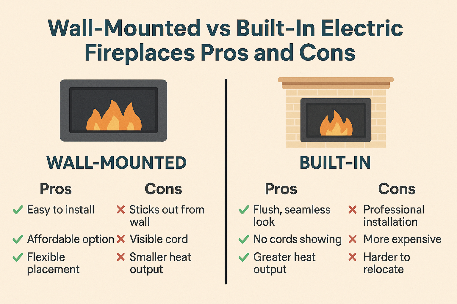 Wall-Mounted vs Built-In Electric Fireplaces: Pros and Cons