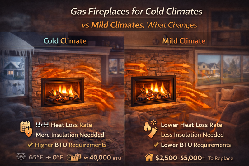 Gas Fireplaces for Cold Climates vs Mild Climates: What Actually Changes Pure Flame Co