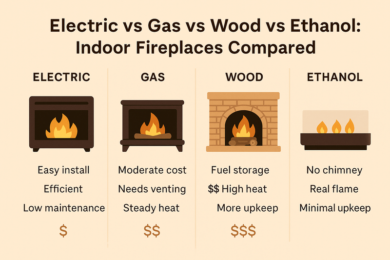 Electric vs Gas vs Wood vs Ethanol: Indoor Fireplaces Compared