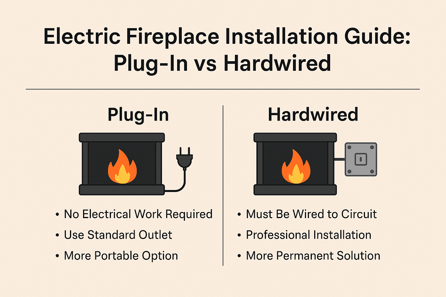 Electric Fireplace Installation Guide: Plug-In vs Hardwired