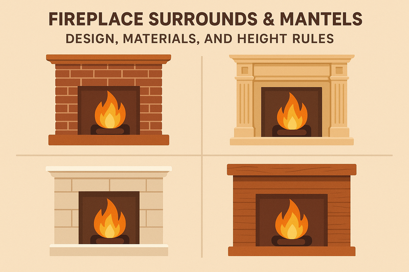 Fireplace Surrounds & Mantels – Design, Materials, and Height Rules
