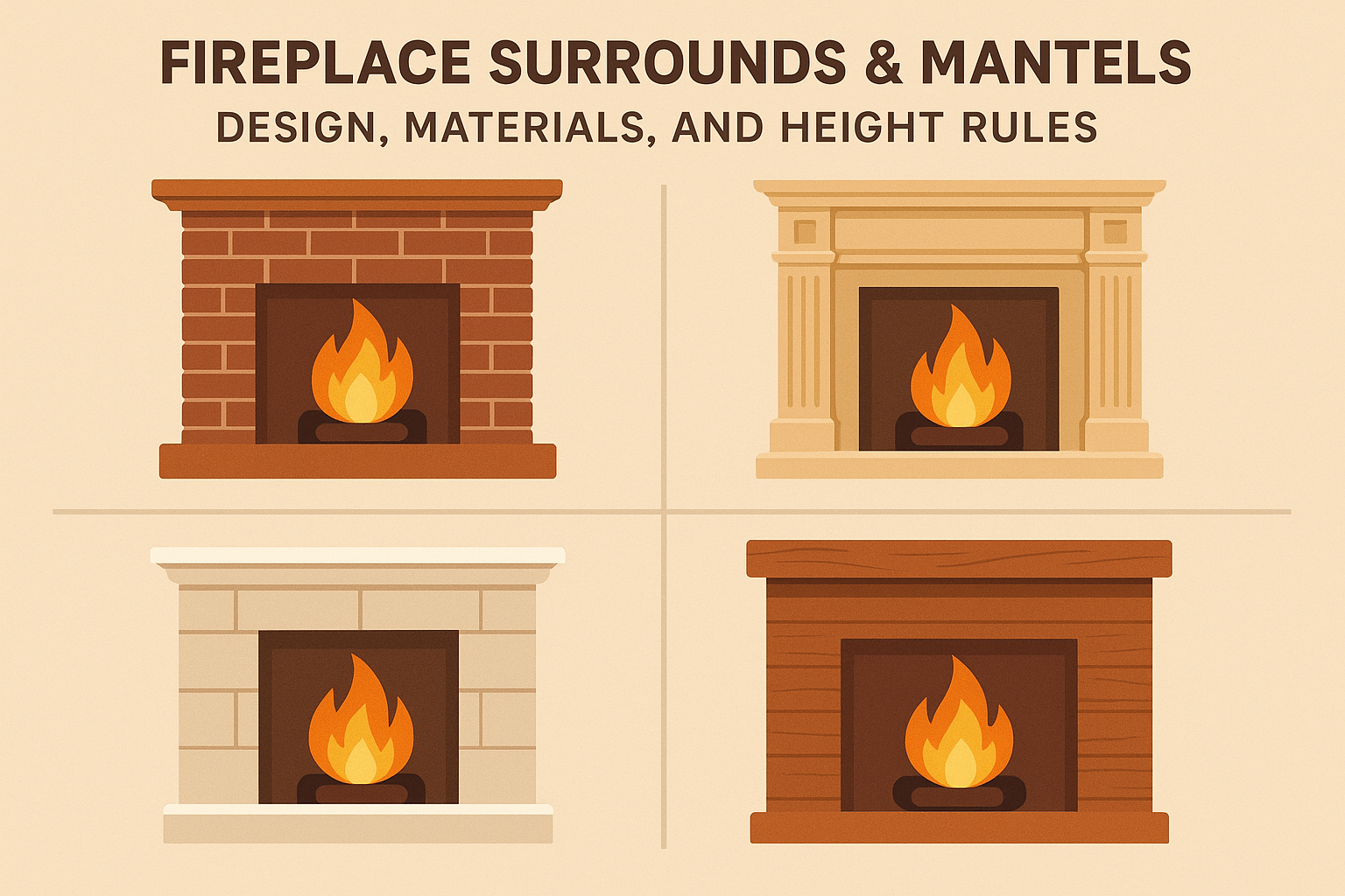 Fireplace Surrounds & Mantels – Design, Materials, and Height Rules