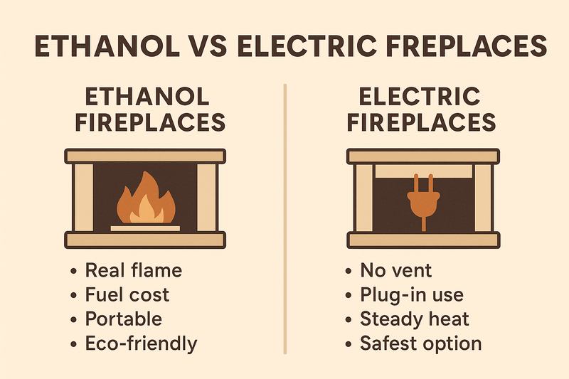 Ethanol vs Electric Fireplaces: Clean Flame or Plug-and-Play?