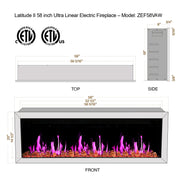 Gloria II 58" Smart Wall Mount Electric Fireplace with Reflective Fire Glass (White) - Electric Fireplace -  Gloria -  Electric Fireplace -  ZEF58VAW