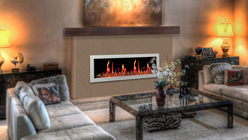 Gloria II 58" Smart Wall Mount Electric Fireplace with Reflective Fire Glass (White) - Electric Fireplace -  Gloria -  Electric Fireplace -  ZEF58VAW