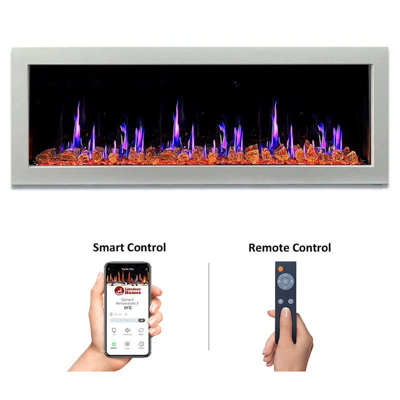 Gloria II 58" Smart Wall Mount Electric Fireplace with Reflective Fire Glass (White) - Electric Fireplace -  Gloria -  Electric Fireplace -  ZEF58VAW