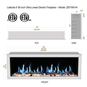 Gloria II 58-in Smart Wall Mount Electric Fireplace (White) - Electric Fireplace -  Gloria -  Electric Fireplace -  ZEF58VW