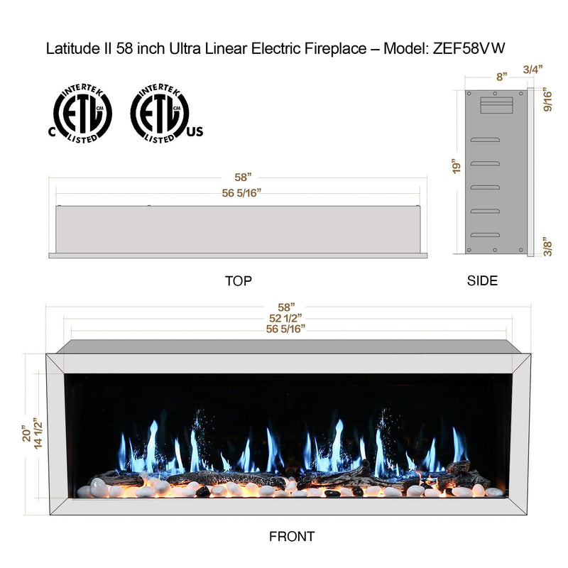 Gloria II 58-in Smart Wall Mount Electric Fireplace (White) - Electric Fireplace -  Gloria -  Electric Fireplace -  ZEF58VW
