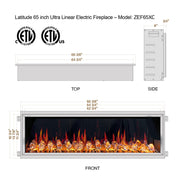 Latitude 65" Ultra Slim Built-in Electric Fireplace + Crushed Ice Rocks - Electric Fireplace -  Latitude -  Electric Fireplace -  ZEF65XC