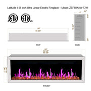 Gloria II 68" Smart Wall Mount Electric Fireplace with Reflective Fire Glass (White) - Electric Fireplace -  Gloria -  Electric Fireplace -  ZEF68XAW
