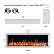 Latitude 75" Built-in Linear Electric Fireplace + Crushed Ice Rocks - Electric Fireplace -  Latitude -  Electric Fireplace -  ZEF75VC