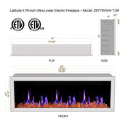 Gloria II 78" Smart Wall Mount Electric Fireplace with Reflective Fire Glass (White) - Electric Fireplace -  Gloria -  Electric Fireplace -  ZEF78VAW