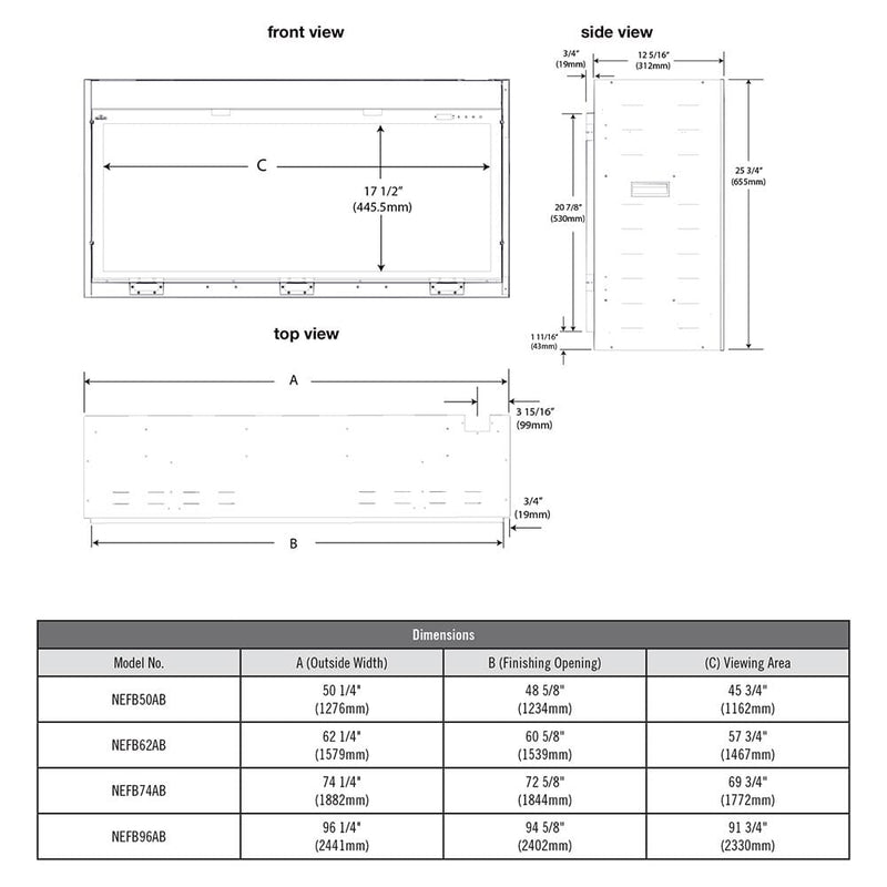 Napoleon Astound 62-in Linear Electric Fireplace - NEFB62AB