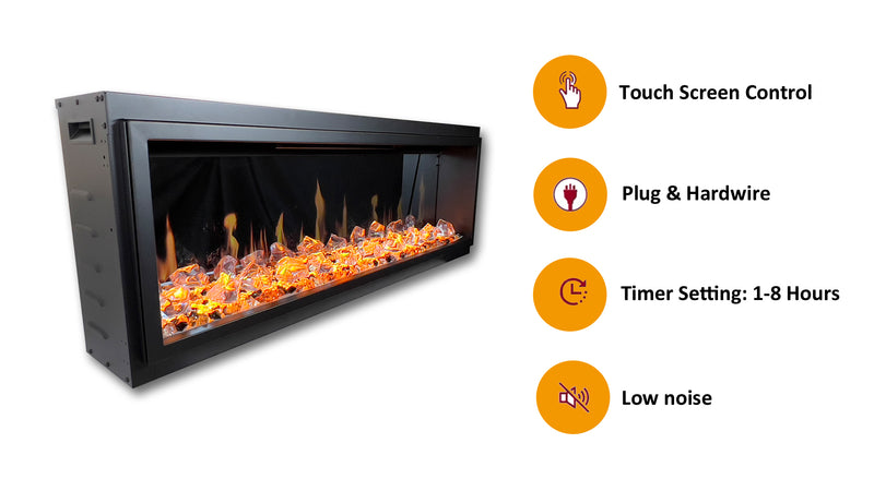 Latitude 45" Ultra Slim Built-in Electric Fireplace + Crushed Ice Rocks