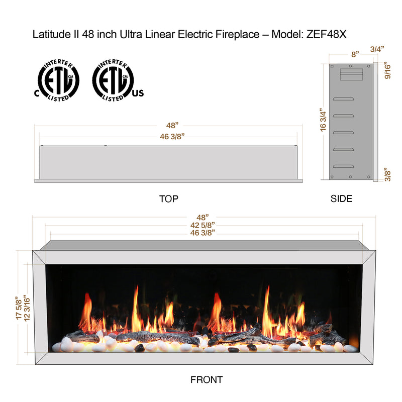 Latitude II 48-in Smart Wall Mount Electric Fireplace