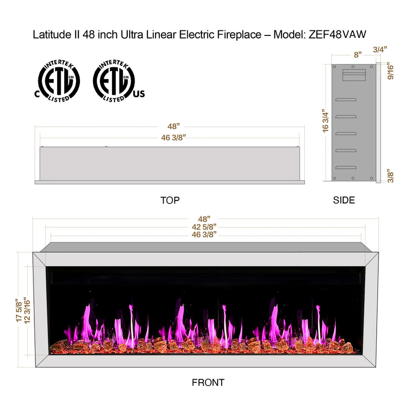 Gloria II 48" Smart Wall Mount Electric Fireplace with Reflective Fire Glass