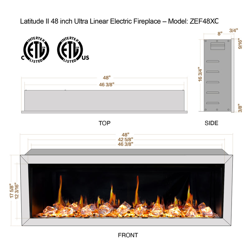 Latitude II 48-in Smart Wall Mount Electric Fireplace + Crushed Ice Rocks
