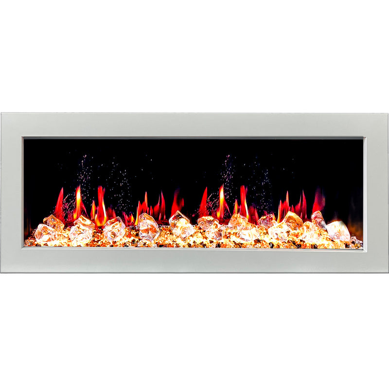 Gloria II 48" Seamless Push-in Electric Fireplace with Crushed Ice Rocks (White)
