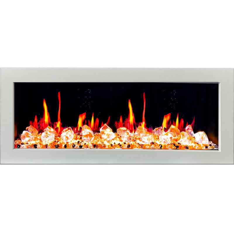 Gloria II 48" Seamless Push-in Electric Fireplace with Crushed Ice Rocks (White)