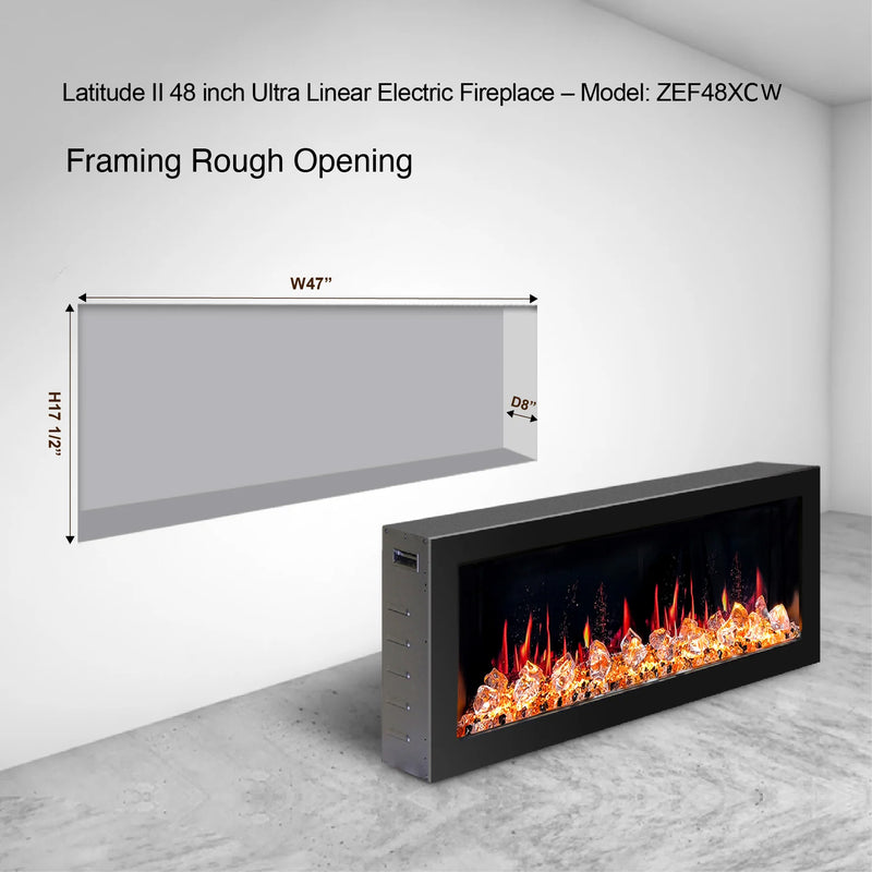 Gloria II 48" Seamless Push-in Electric Fireplace with Crushed Ice Rocks (White)