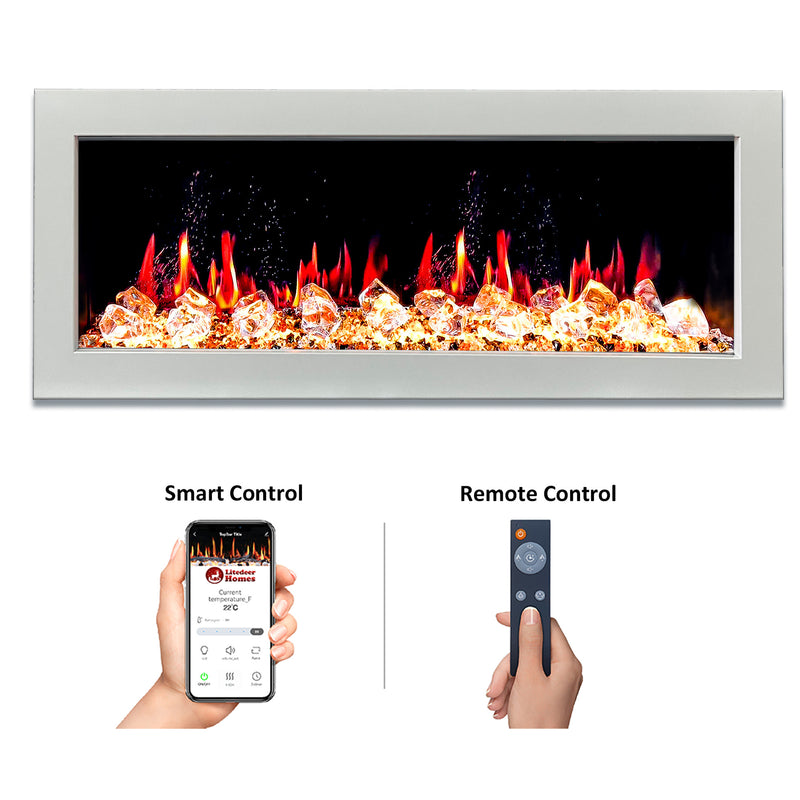 Gloria II 48" Seamless Push-in Electric Fireplace with Crushed Ice Rocks (White)