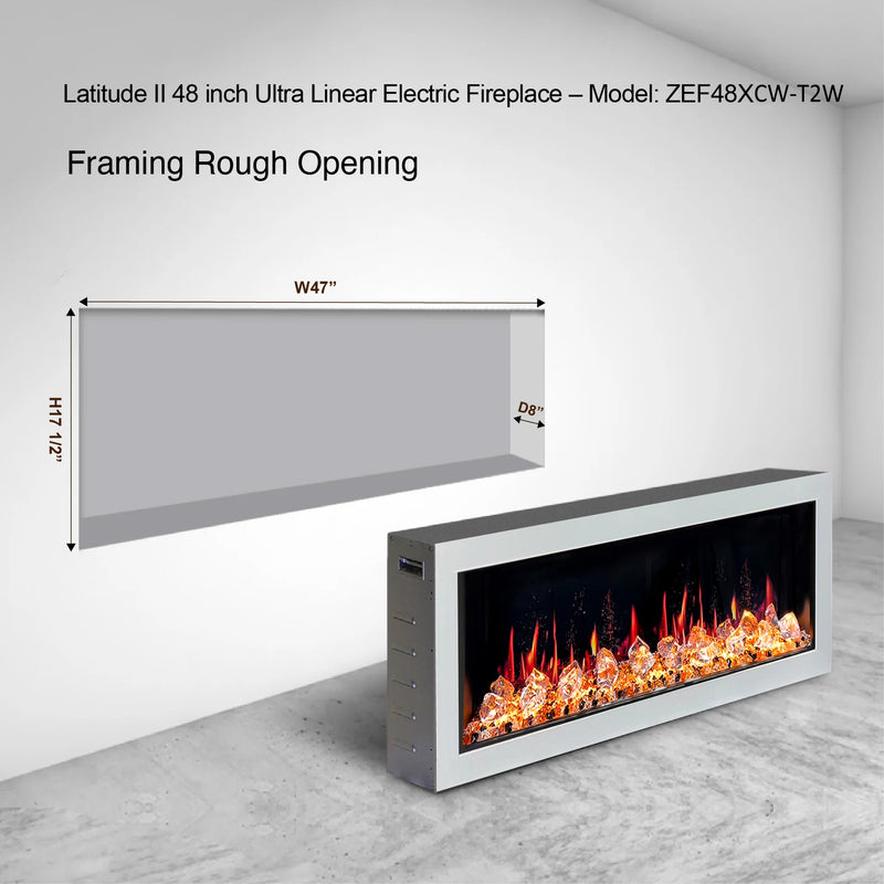 Gloria II 48" Seamless Push-in Electric Fireplace with Crushed Ice Rocks (White)