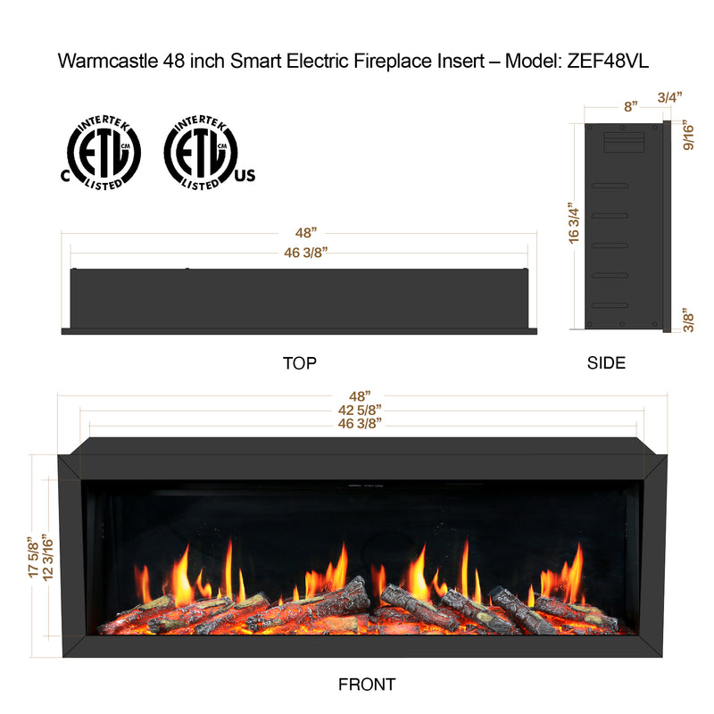 WarmCastle 48 Inch Smart Electric Fireplace Insert