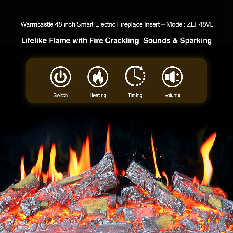 WarmCastle 48 Inch Smart Electric Fireplace Insert