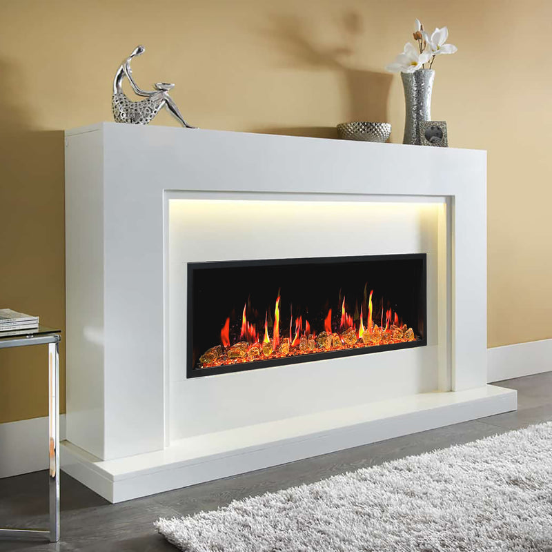 Latitude 55" Built-in Linear Electric Fireplace + Reflective Fire Glass