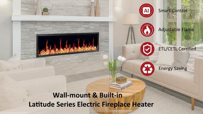 Latitude 55" Built-in Linear Electric Fireplace + Crushed Ice Rocks