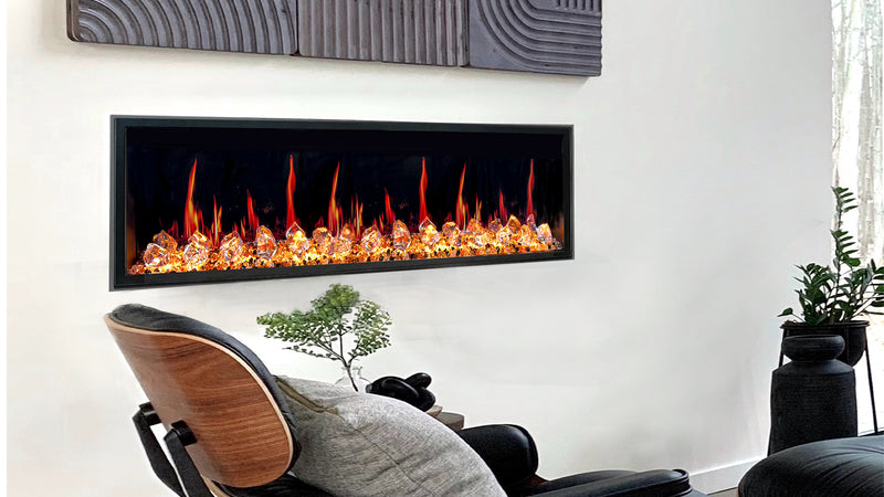 Latitude 55" Built-in Linear Electric Fireplace + Crushed Ice Rocks