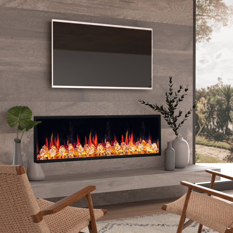 Latitude 55" Built-in Linear Electric Fireplace + Crushed Ice Rocks
