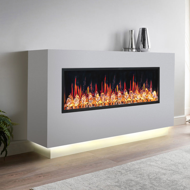Latitude 55" Built-in Linear Electric Fireplace + Crushed Ice Rocks
