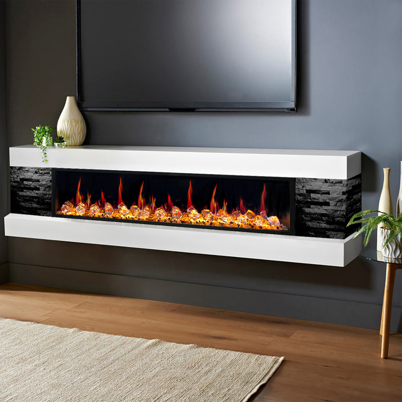 Latitude 55" Built-in Linear Electric Fireplace + Crushed Ice Rocks