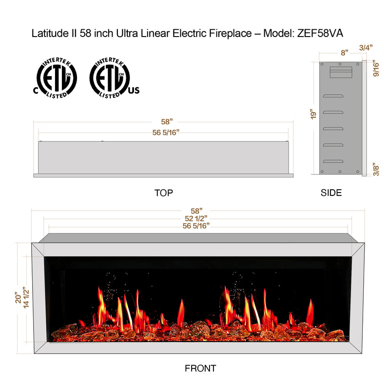 Latitude II 58-in Smart Wall Mount Electric Fireplace + Reflective Fire Glass
