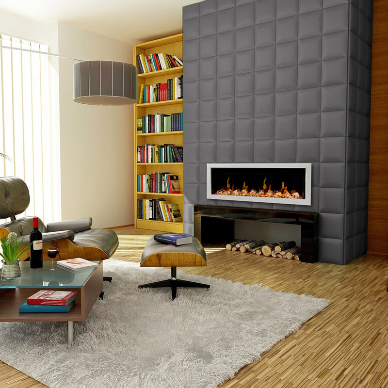 Gloria II 58" Smart Wall Mount Electric Fireplace with Reflective Fire Glass (White)