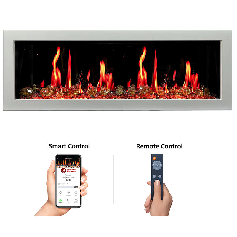 Gloria II 58" Smart Wall Mount Electric Fireplace with Reflective Fire Glass (White)