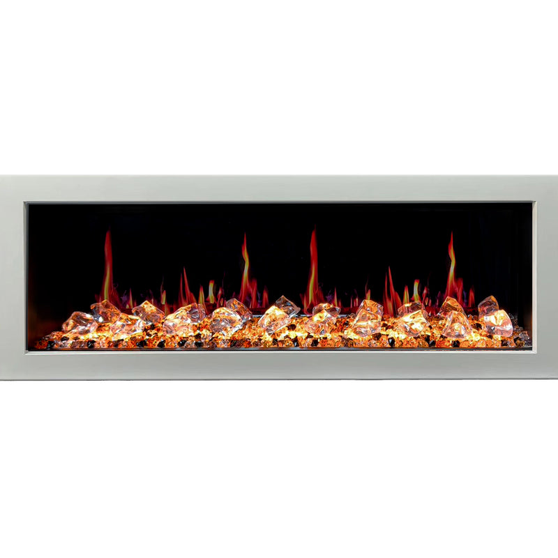 Gloria II 58" Seamless Push-in Electric Fireplace with Crushed Ice Rocks (White)