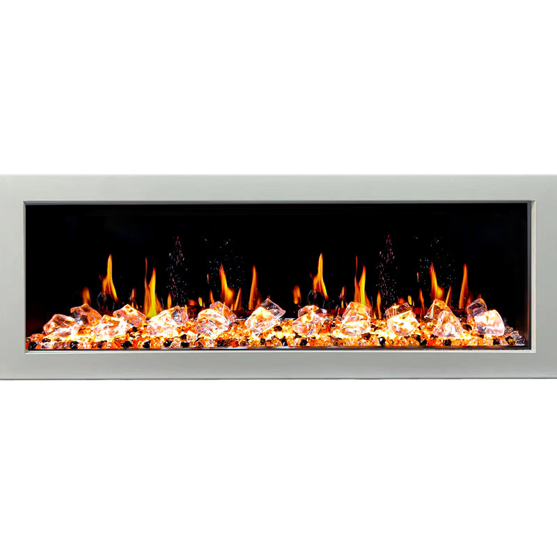 Gloria II 58" Seamless Push-in Electric Fireplace with Crushed Ice Rocks (White)