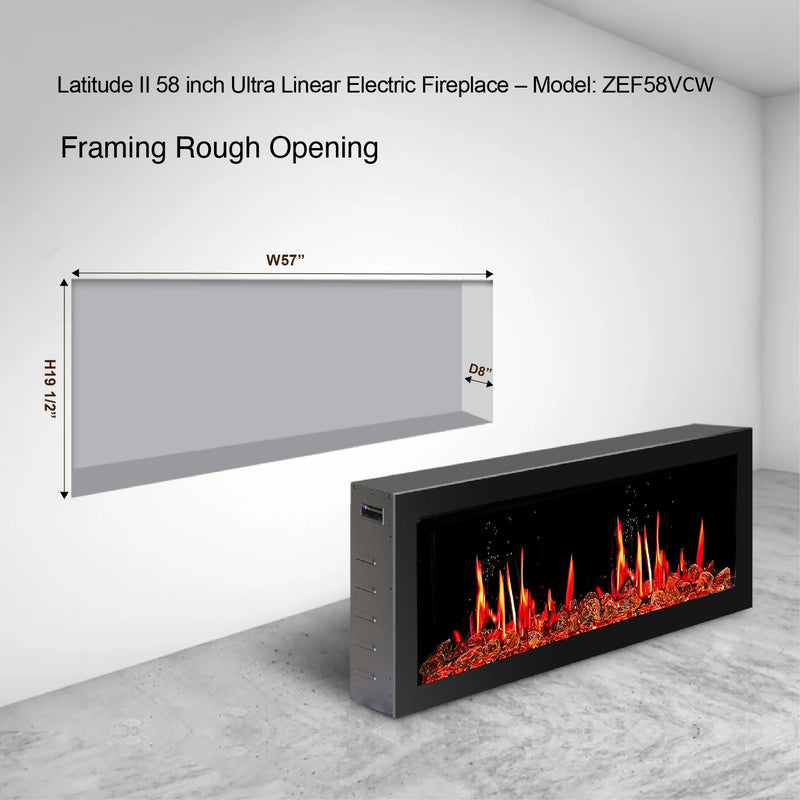 Gloria II 58" Seamless Push-in Electric Fireplace with Crushed Ice Rocks (White)