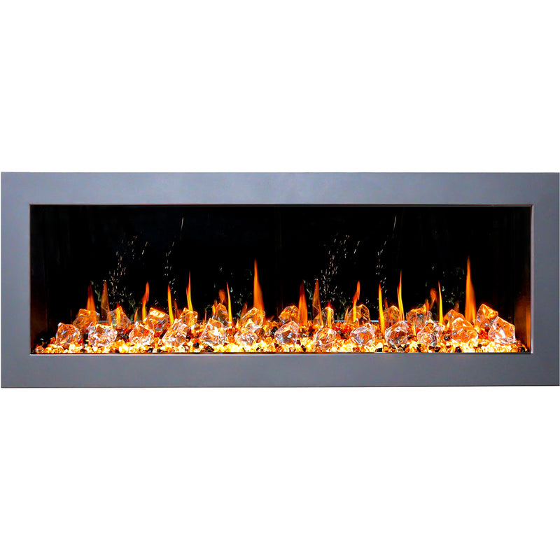 Gloria II 58" Seamless Push-in Electric Fireplace with Crushed Ice Rocks (White)
