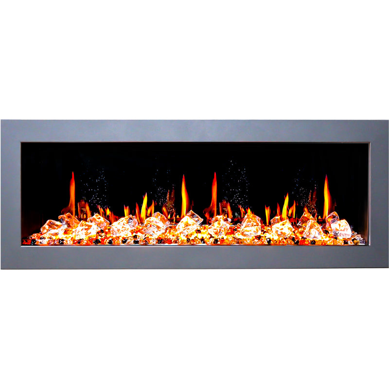 Gloria II 58" Seamless Push-in Electric Fireplace with Crushed Ice Rocks (White)