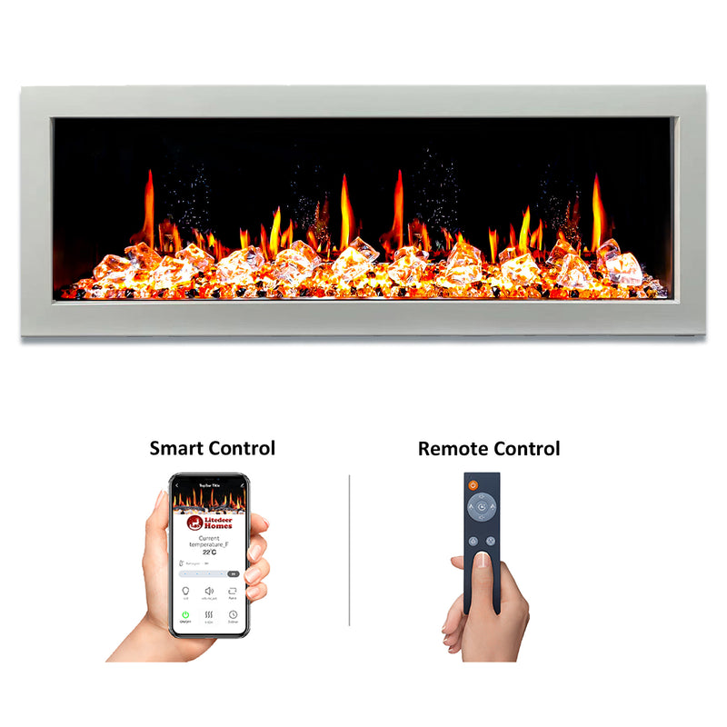 Gloria II 58" Seamless Push-in Electric Fireplace with Crushed Ice Rocks (White)