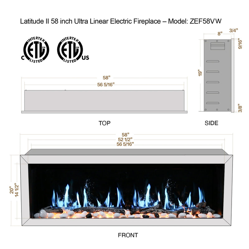 Gloria II 58-in Smart Wall Mount Electric Fireplace (White)