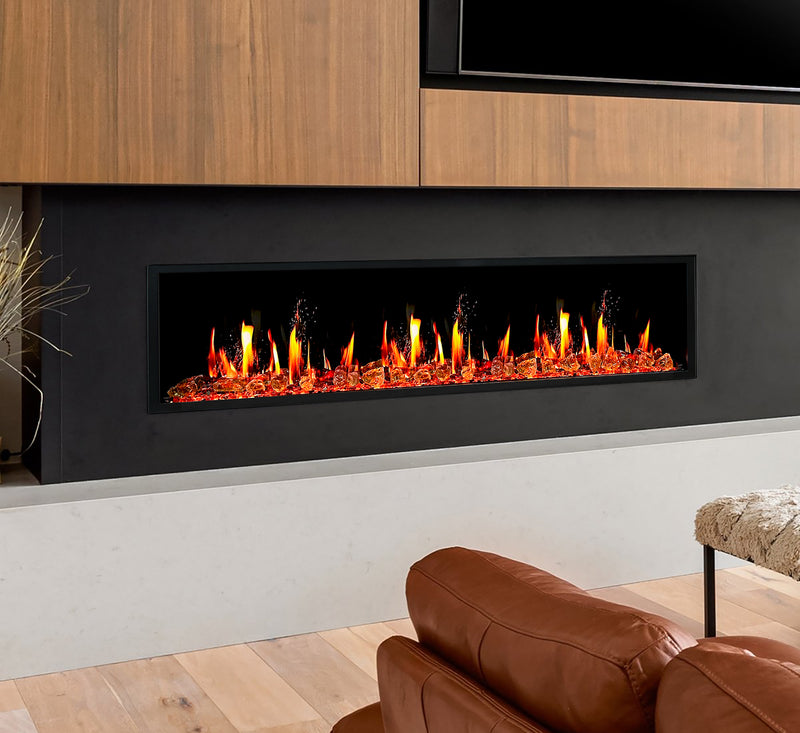 Latitude 65" Ultra Slim Built-in Electric Fireplace + Reflective Fire Glass
