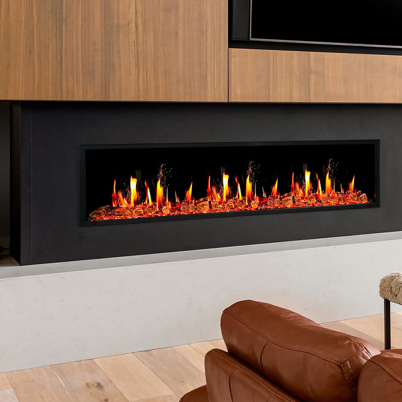 Latitude 65" Ultra Slim Built-in Electric Fireplace + Reflective Fire Glass