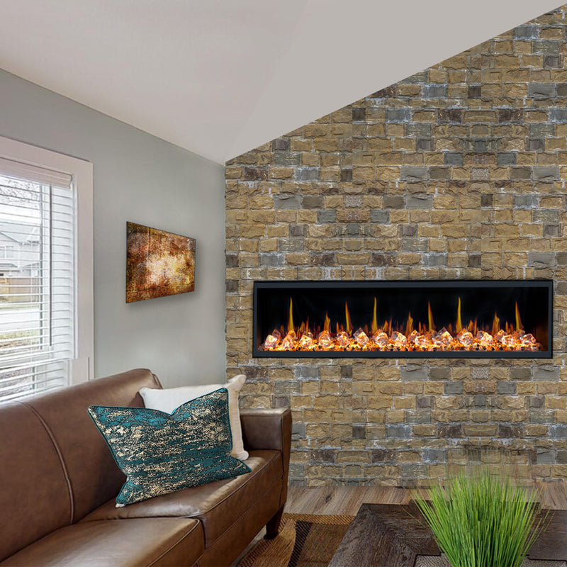 Latitude 65" Ultra Slim Built-in Electric Fireplace + Crushed Ice Rocks