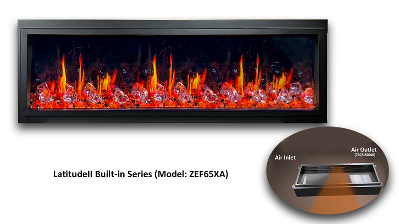 Latitude 65" Ultra Slim Built-in Electric Fireplace + Crushed Ice Rocks